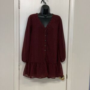 Olivaceous Red and Black Checkered Mini Dress